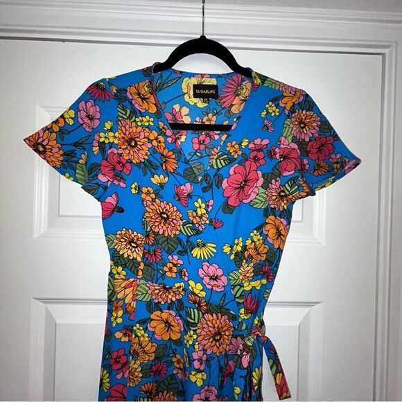 New, Sugarlips Twiggy Floral Lunar Print Full Wrap Short Sleeve Maxi Dress - Picture 6 of 13